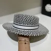 Double lignes ruban blanc chapeaux de paille femmes rayure brillant plat haut casquette dame bord de mer pare-soleil large bord chapeaux