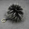 Keychains Big 15 cm Fluffy Real Fur Ball Pomm Pomm Natural Pompom Correa de cuero Cadena de llaves Costilería para mujeres Charm2023