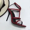 women Sandals party fashion 100% leather Dance shoe new sexy heels Super 10cm Lady wedding Metal Belt buckle High Heel Woman shoes Large size 35-40-42 With box