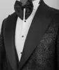 Men's Suits Shiny Sequin Black Men Jacket Slim Fit 3 Piece Blazer Sets Vest Pants Wedding Groom Tuxedo Performance Party Male Clothes