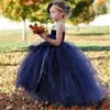 Robes de fille robe de fleur fleurs bleues/rubans pour les filles Tulle fête d'anniversaire mariage cérémonie enfant vêtements robe enfants