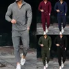 Men's Tracksuits Men's Activewear Casual Half Zip Stand Collar Long Sleeve Pullover T-Shirt and Pant Set Men's Streetwear Solid Color 2 Piece Set 230303