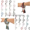 Keychains Lanyards PU 가죽 팔찌 키 체인 TASSEL WRISTBANDS 뱅글 둥근 반지 손목 키 링 펜던트 29 Colors Dia 8cm DHMKH