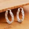 Boucles d'oreilles créoles pour femmes, couleur argent 925, fleur creuse, grand pendentif rond creux sculpté