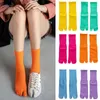Women Socks Split Toe Tabi Crew Neon Solid Color Skateboard Flip Flop Hosiery