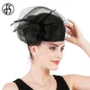 Chapeaux à bords avares FS Noir Beige Chapeaux Rouges Fascinateurs Pour Femme Cocktail Église Fête Sinamay Plume Voile Coiffe Vintage Casquette De Mariage De Mariée 230306