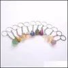 Keychains Lanyards Natural Ore Stone Neychain Gem Quartz Fluorit Key Ring Citrin Lapis Lazi Amethyst Irregar Chain Pendants Car DHTJ3