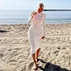 Casual Dresses 2023 Femme Lace Up Long Sleeve Wirchet White Dress Backless Sticked Fashion Beach Hollow Out Vestidos de Mujer Maxi Robes