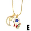 Pendentif Colliers FLOLA Chaîne perlée Émail Astronaute Collier Cuivre CZ Pierre Blanche Lune Et Étoiles Kawaii Mignon Bijoux Cadeau Nkea064