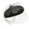 BeanieSkull Caps Fascinant Chapeau Noir Chic En Cuir Béret Français Avec Voile Mesh Show Double Couche Femmes Béret Bonnets Cap 230306