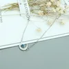 Hänghalsband riktiga 925 Sterling Silver Crystal Moon Blue Star Necklace Rhodium Plated Choker Jewelry for Girls