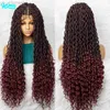Synthetic Wigs 32 inch Burgundy Color Synthetic Lace Front Wig Braided Wigs With Baby Hair Braided Lace Front Wigs Curly Dreadlocks Wigs W0306