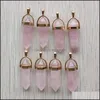 Charms Natural Stone Rose Quartz Hexagon Prism Shape Crystal Gold Pendants For Jewelry Making Wholesale Drop Delivery Findings Compon Dhw9L