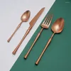 Dinnerware Sets Rose Gold Stainless Steel Tableware Set 16Pcs Travel Cutlery Western High-End Wedding Flatware Drop