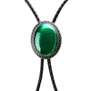 Pendant Necklaces Vintage Bolo Tie Natural Green Opal Enamel Western Cowboy Necklace Leather Necktie For Shirt Decoration