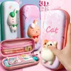 Astucci per matite Adorabile astuccio per matite 3D Cancelleria Organizzatore Materiale scolastico per ragazze EVA Portapenne rosa Kawaii Eraser Bag Squishy Cat J230306