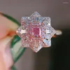 Cluster Rings Chic Princess Pink Crystal Zircon Diamonds Gemstones Flower for Women White Gold Silver Color Fine Jewelry Bague Bijoux