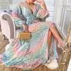 Casual jurken 2023 Nieuwe damesjurk Deep V Lantern Sleeve Color Luipaardpatroon Leisure Print Dress T230303