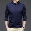 Мужская половая полоска Ymwmhu мода сплошная рубашка поло в корейская одежда для моды с длинным рукавом повседневная подгонка Slim Man Polo рубашка кнопка воротнички 230303