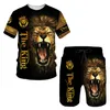 Tute da uomo T-shirt da uomo Set T-shirt oversize con stampa 3D Fierce Lion T-shirt/pantaloncini/set T-shirt sportiva da uomo Top Set di abbigliamento estivo da uomo 230306