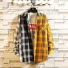 Camisas casuais masculinas Personalidade Patchwork Camisa xadrez vermelho masculino de rua casual Hip Hop Camisa de manga longa masculina de tamanho grande M-5xl 230303