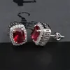 12 Renk Seçenekleri Yüksek Kaliteli 18K Sarı Beyaz Altın Plaed Bling CZ Diamond Studs Küpeler Erkekler İçin Güzel Takı Hediyesi Kadın Hediye