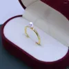 Cluster Rings Petite eau douce naturelle 6-7mm Blanc Rond Forte Lumière Presque Impeccable Perle Anneau Femme S925 Argent Style Simple Ouvert