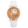 Relojes de pulsera Moda Mujer Reloj de pulsera Cuarzo Señoras Reloj famoso Torre Eiffel Dial Zegarek Damski