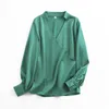 Kadın bluzları evfer bahar zarif kızlar çapraz v yaka uzun puflu kol katı gömlekleri kadın gündelik sokak giyim tarzı gevşek yeşil bluz