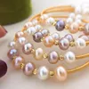 Bangle Women's Hand Winding 14K Gold Plated Candy 6-7mm Freshwater Pearl Open Bracelet