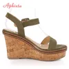 Sandals Aphixta New Sandals Women Mouth Toe Wedges Shoes For Women Line Buckle Platform Summer Wood Grain High Heel Chaussure Femme Z0306