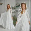 Girl Dresses Bohemian 2023 Flower Boho Long Sleeve Beaded Lace Little Kids Birthday Party First Communion Dress