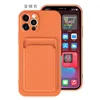 Kortspårhållare Telefonfodral Liquid Silicone Soft TPU Solid Color for iPhone15 14 13 12 11 Pro Max Mini XR XS X 8 7 6 Plus