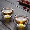 Tasses soucoupes Transparent Double paroi résistant à la chaleur bière whisky jus thé Kungfu tasse à thé Mini tasse en verre expresso café