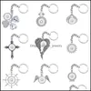 Keychains Lanyards Noosa Fashion Cross Wings Flower Rhinestone Snap Key Chains Fit 18mm Button Keyrings Drop Leverans Accessories DH9JQ