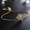 Charm Bracelets 2023 Fashion Gold Color Box Chain Bracelet Colourful Cubic Zirconia Flower For Women Girl