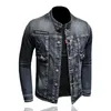 メンズジャケット高品質のデニムジャケットスタンドカラーシングル胸肉ヨーロッパのパイロットメンズジャンコートオートバイカジュアル服