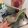 Aquazzura sandals rhinestone decoration top designer high heels PVC slide wedding shoes sexy ankle strap real leather sole sandal