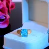 Anéis de casamento Luxo feminino azul claro zircão anel de pedra moda moda amarela de ouro no engajamento de engajamento vintage para mulheres