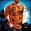 Camisetas masculinas de espessura para homens Halloween 3D Casual Halloween Manga longa Tops redonda Blusa de camiseta do pescoço