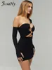 Swobodne sukienki Jusahy seksowna czarna pusta sukienka Plat Plat dla kobiet moda długie rękawy Elastyczna szczupła sukienka Północ Party Club odzież Hot Z0216