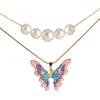 Chains Women Butterfly Necklaces Thai Double Pearl Choker Necklace Christmas Girl Jewelry Gift Pendant