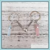 Keychains Lanyards Lover Natural Crystal Rose Quartz Stone Key Ring Love Heart Magnetic For Couple Friend Gifts Diy Handmade Jewel Dhrqt