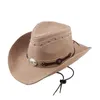 Large Brim Chapeaux Seau Western Cowboy Femmes Hommes Avec Corde Fedora Chapeau En Métal Tête De Taureau Décoration En Cuir Véritable Jazz Équitation Pour 230306