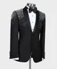 Tuxedos de casamento de miçangas de cristal Smoking Slim Fit Groom Wear