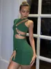 Casual Dresses Women Sexy Fashion Single Long Sleeve Green Bandage Dress 2023 High Street Designer Hollow Out Party Vestido