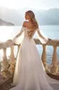 Beach Plus Size A Line Wedding Dresses for Bride Off Shoulder Lace Flowers Applique Long Illusion Sleeves Garden Church Bohemian Bridal Gowns MN005