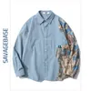 Men's Casual Shirts High Street Fashion Spring Clothes Bear Ancient Shirt BF Style Couple Coat Splicing Tooling Long Sleeve Man