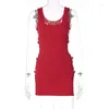 Abiti casual Bkld 2023 Abito estivo senza maniche Scava fuori Split Tinta unita Rosso aderente Mini Abbigliamento donna Abiti sexy da club