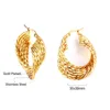 Hoop Earrings Gold Plated Stainless Steel Feather Earings For Women Trendy Design Party Jewelry Exaggerated Vintage Style Metal Aretes